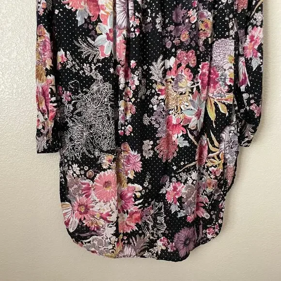 Anthropologie Maeve Top‎ Womens Medium Black Pink Floral Button Up Tunic Boho - Picture 7 of 11
